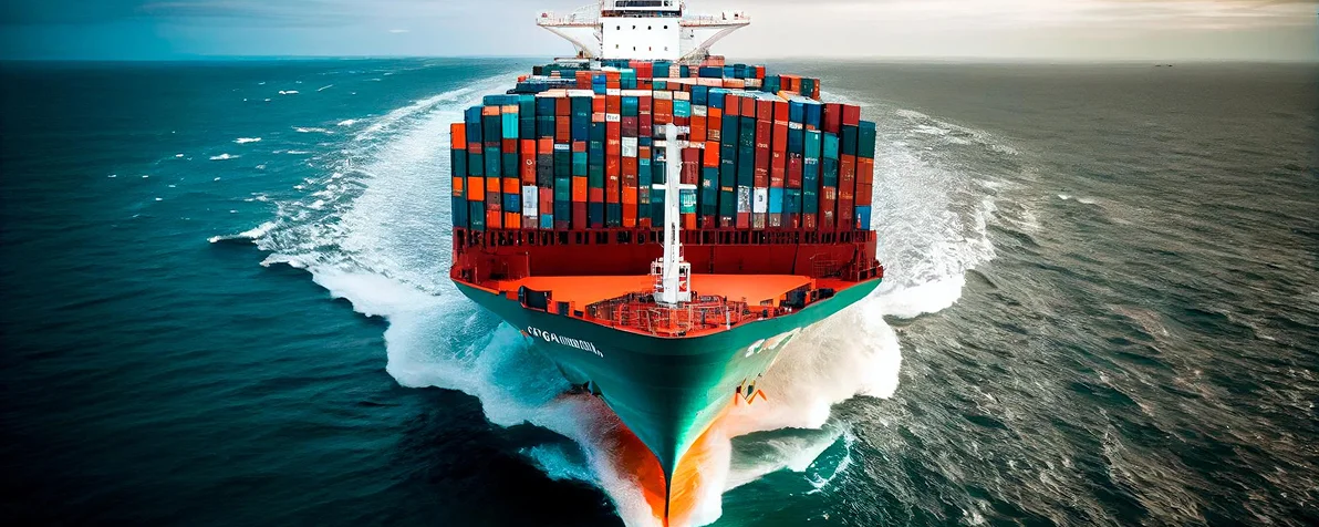Container ship underway with a full deck load, representing vessel repair and maintenance in Dubai